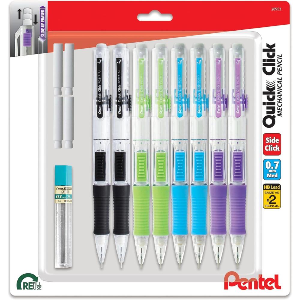 imagePentel Quick Click Mechanical Pencil 07mm Includes Refill Lead and Erasers Pack of 8 Pencils PD217LEBP8