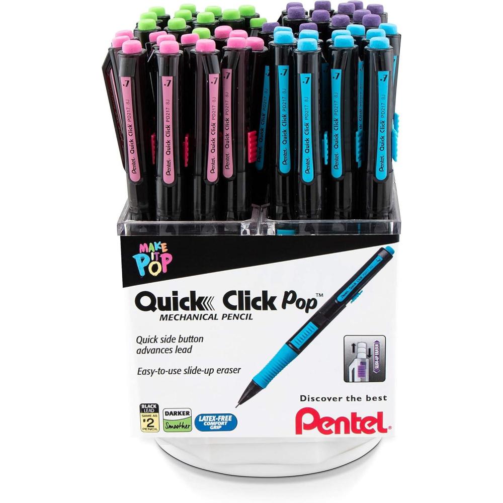 imagePentel Quick Click Pop Mechanical Pencil 07mm Medium 2 Eraser Refills Pack of 4 PD217ALEBP442 Count Pack of 1