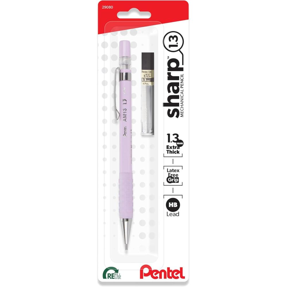 imagePentel Sharp 13 Mechanical Pencil 13mm Extra Thick Line Includes Refill Lead WritingOfficeTestTaking Pencil Pastel OffWhite Barrel AM13LBPWPastel Violet