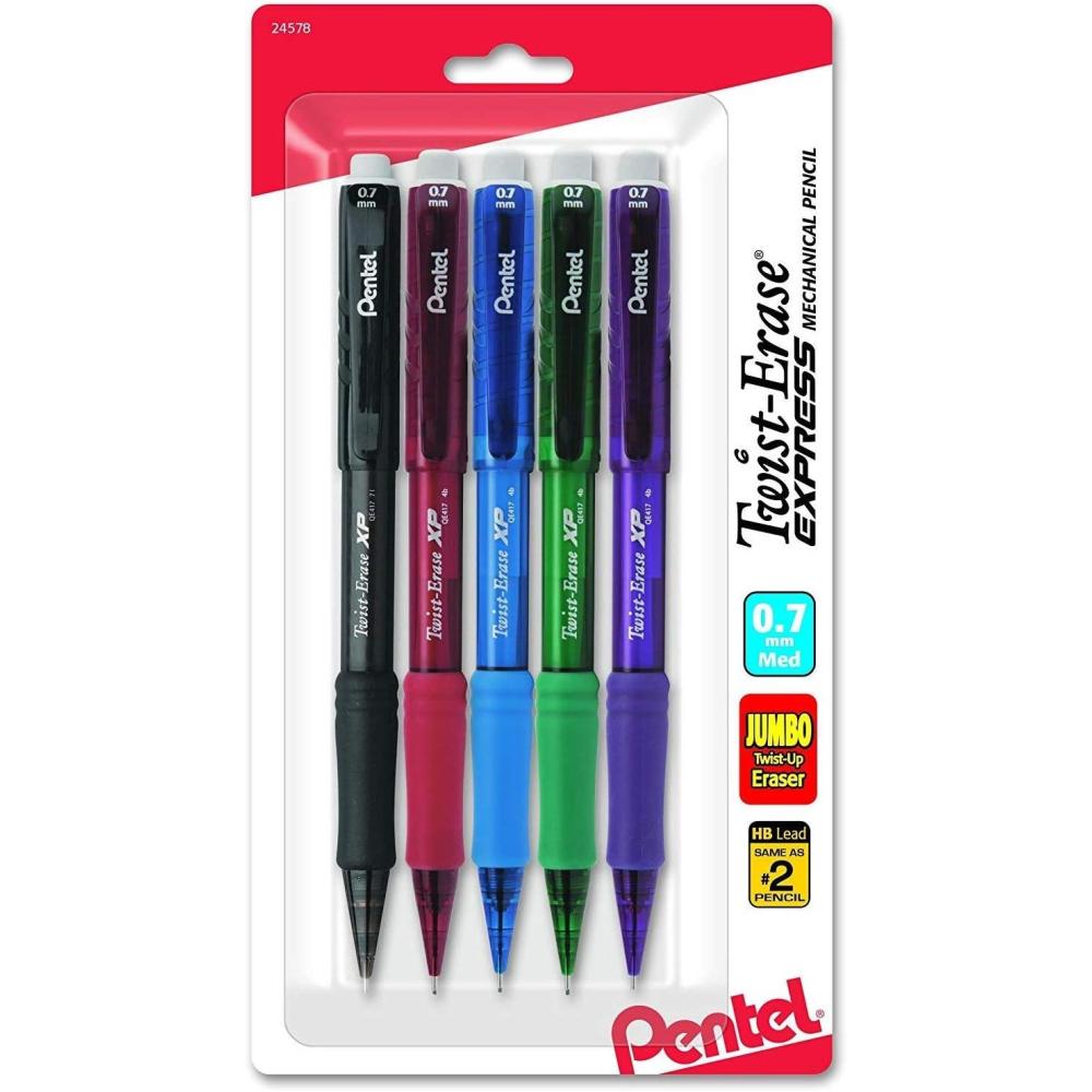 imagePentel TwistErase Express Mechanical Pencil 07mm Medium Line Assorted Fashion Colors Pack of 5 QE417FBP5M5 Count Pack of 1