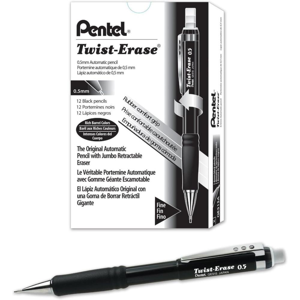 imagePentel TwistErase III Mechanical Pencil 05mm  Black Barrel 12 Pack QE515A
