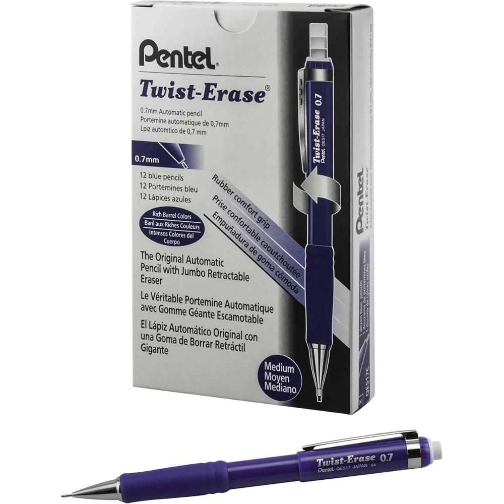 imagePentel TwistErase III Mechanical Pencil 07mm Black Barrel 12 Pack QE517ABlue