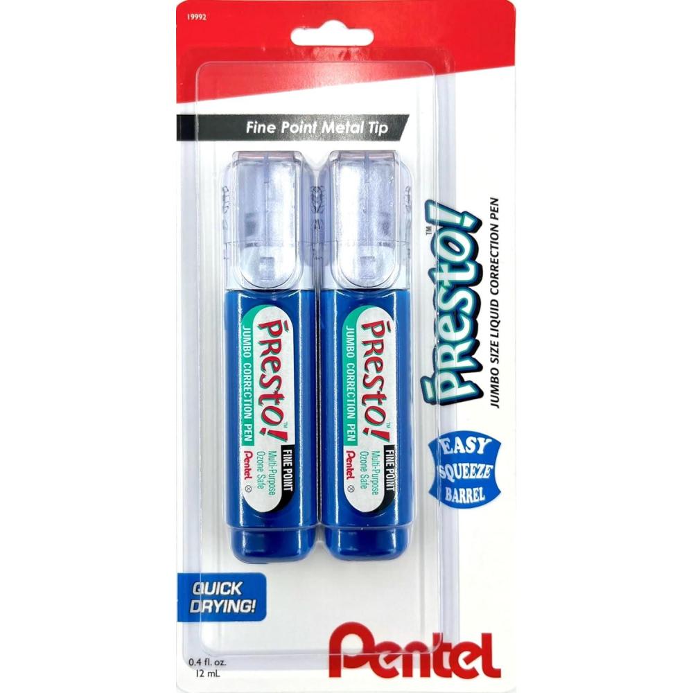 imagePentel Presto Jumbo Correction Pen Fine Point Metal Tip Box of 12 ZL31W1 Count Pack of 2