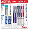 Pentel Writing Essentials 10 pack – 4 EnerGel gel pens, 2 Twist Erase III 0.7mm mechanical pencils, 2 Hi-Polymer block erasers, and 2 Hi-Polymer 0.7mm HB lead