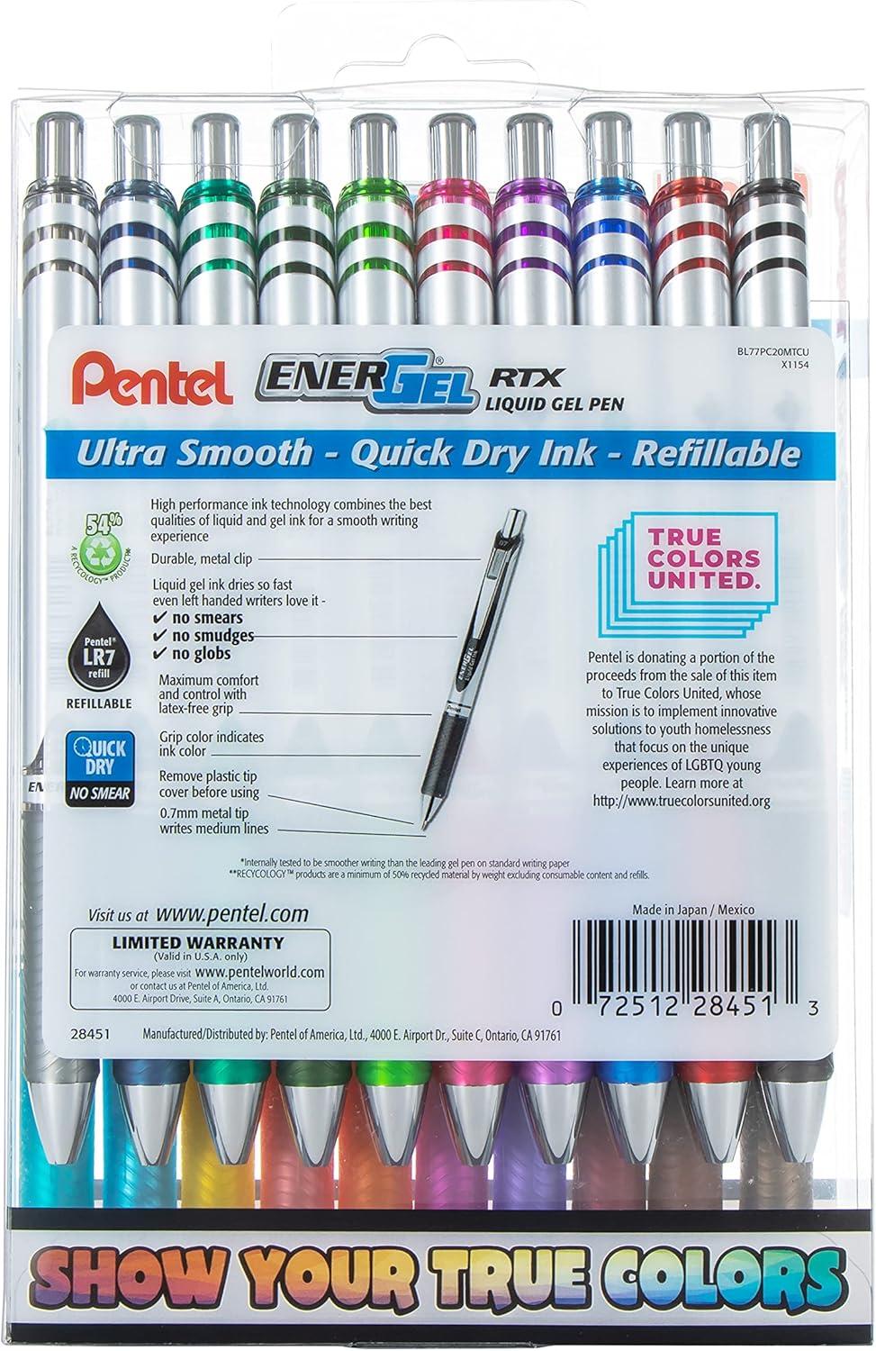 imagePentel EnerGel RTX True Colors United 07mm Medium Line Assorted Ink 20 Pack Box BL77PC20MTCUTrue Colors  Assorted