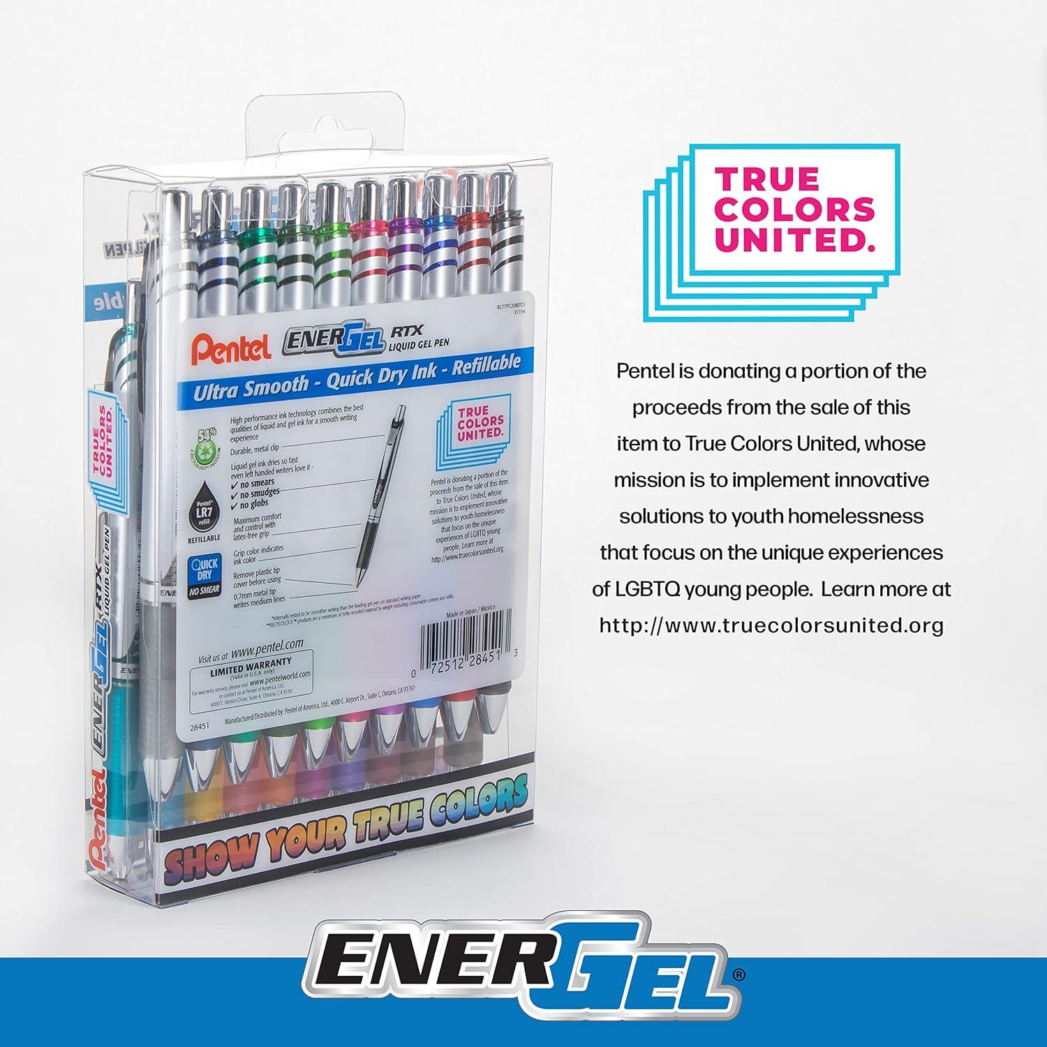 imagePentel EnerGel RTX True Colors United 07mm Medium Line Assorted Ink 20 Pack Box BL77PC20MTCUTrue Colors  Assorted