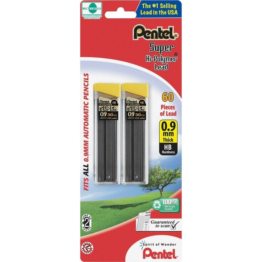 imagePentel Super HiPolymer Lead Refill  09 mm Thick HB 60 Pieces of Lead C29BPHB2  Gray