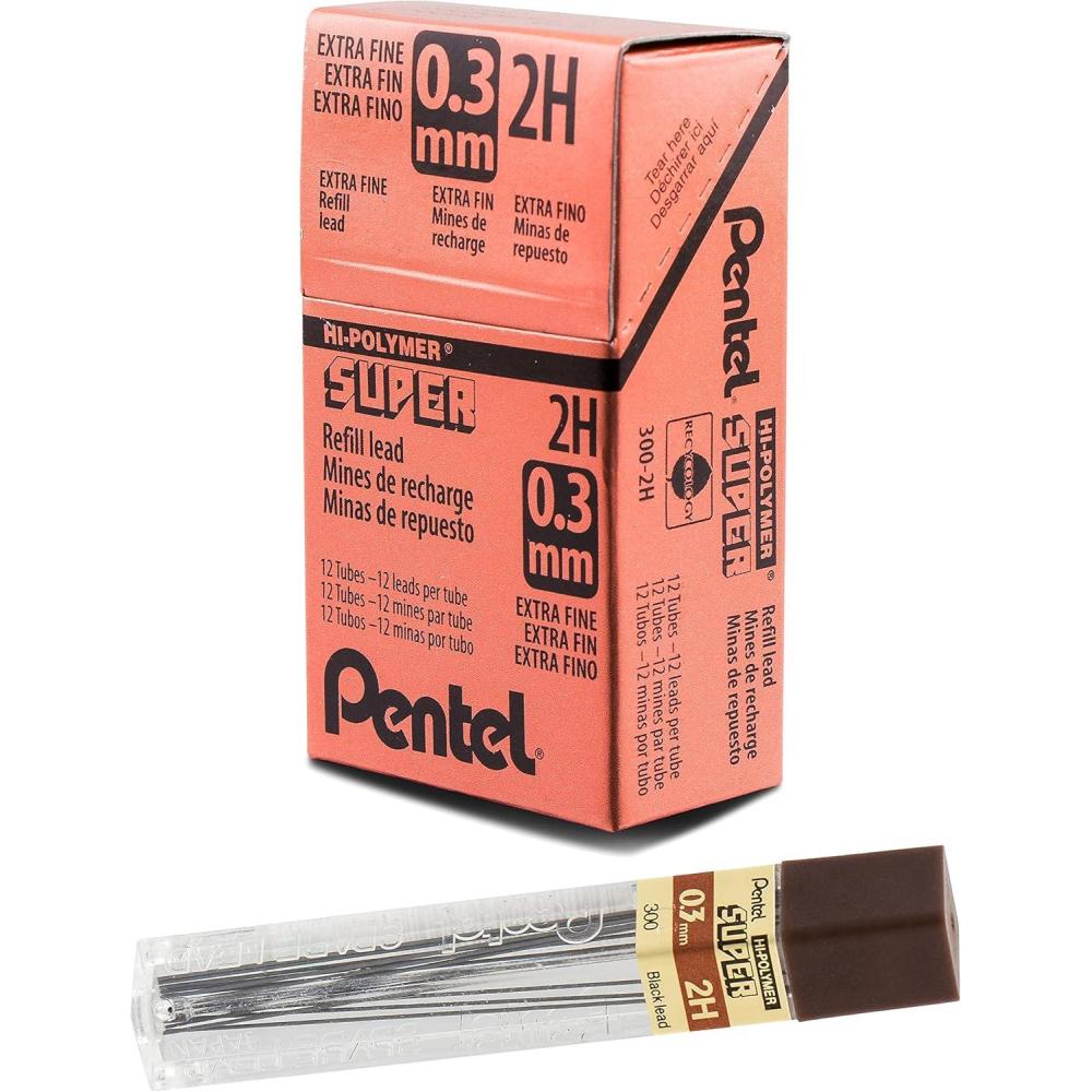 imagePentel Super HiPolymer Lead Refill 03mm Extra Fine 2H 12 pcsTube Box of 12 3002H144 Count Pack of 1