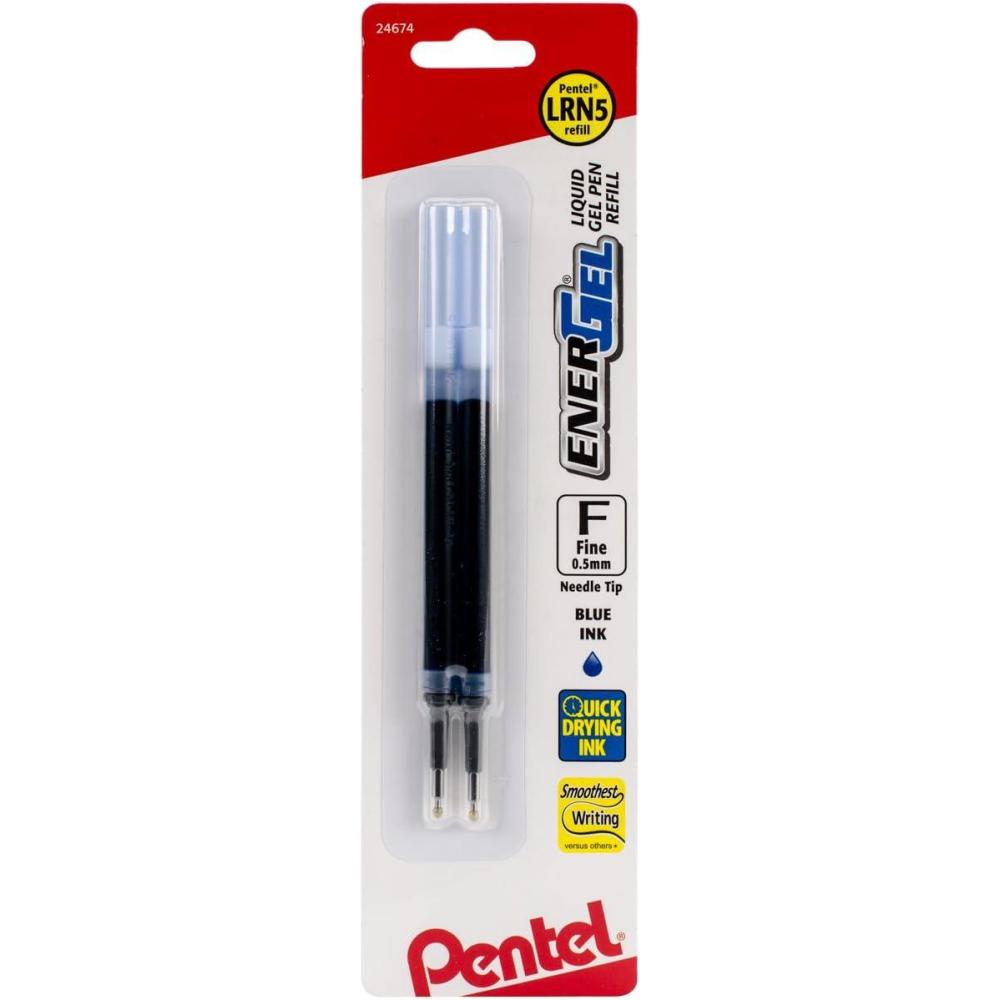 imagePentel EnerGel Liquid Gel Pen Refills Needle Point 05 mm Blue Ink Pack Of 2