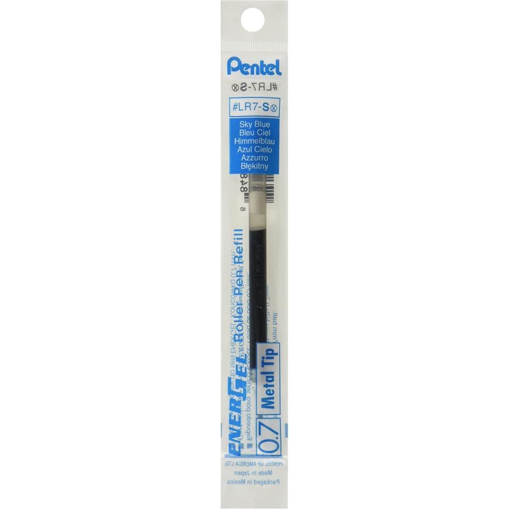 imagePentel Refill for EnerGel Gel Pens 07mm Metal Tip Sky Blue Ink LR7S