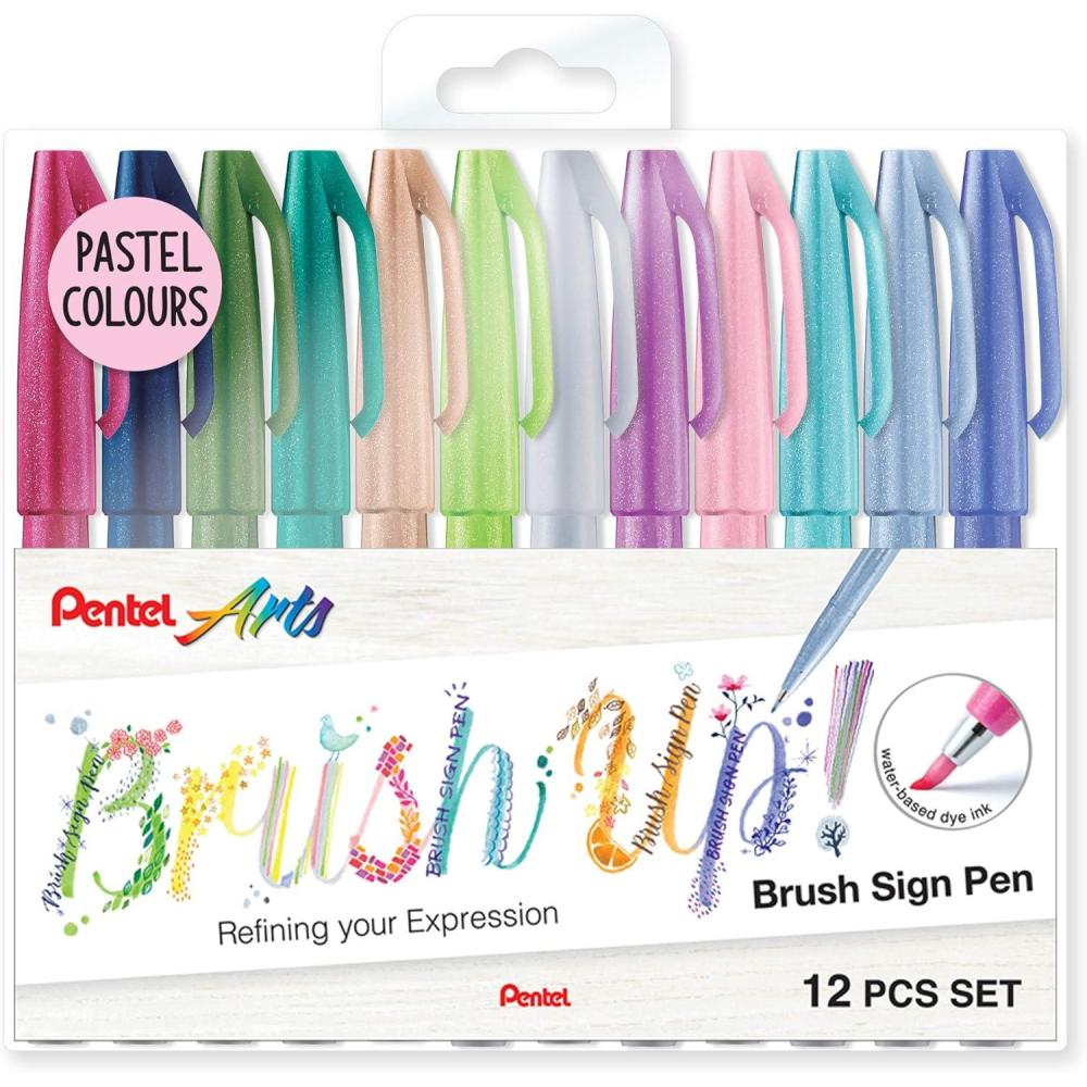 imagePentel Brush Sign Pen Pastel colors SES15C  Brush Nib  Fibre Tip