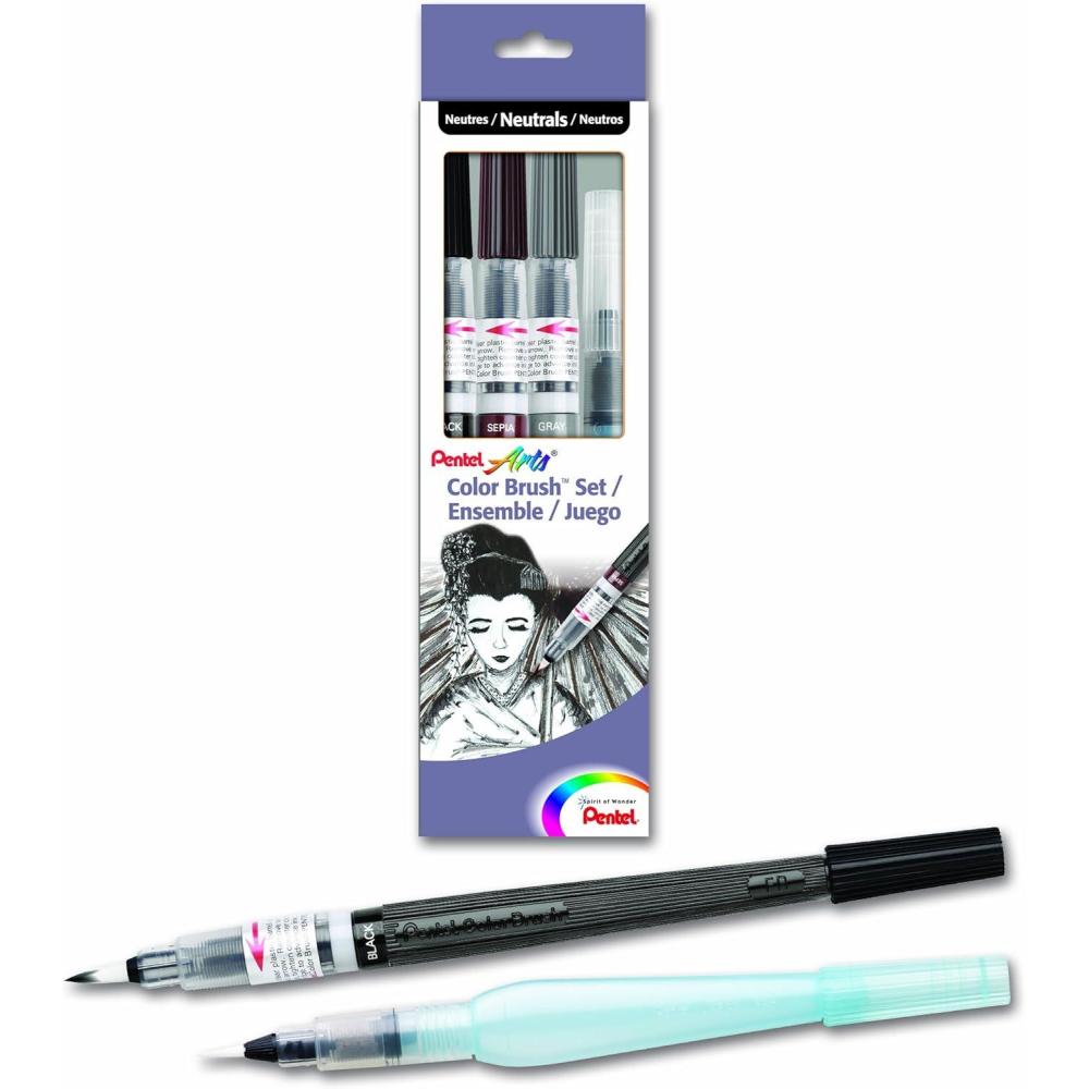 imagePentel Arts Color Water Brush Box Set BlackGraySepiaAquash GFLFRHBPBox Gift Set