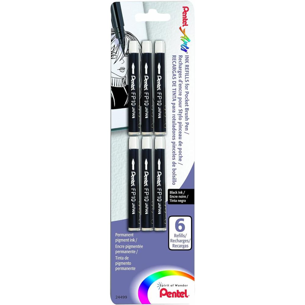 imagePentel Arts Pocket Brush Refills Black Ink Pack of 6 FP10BP6A