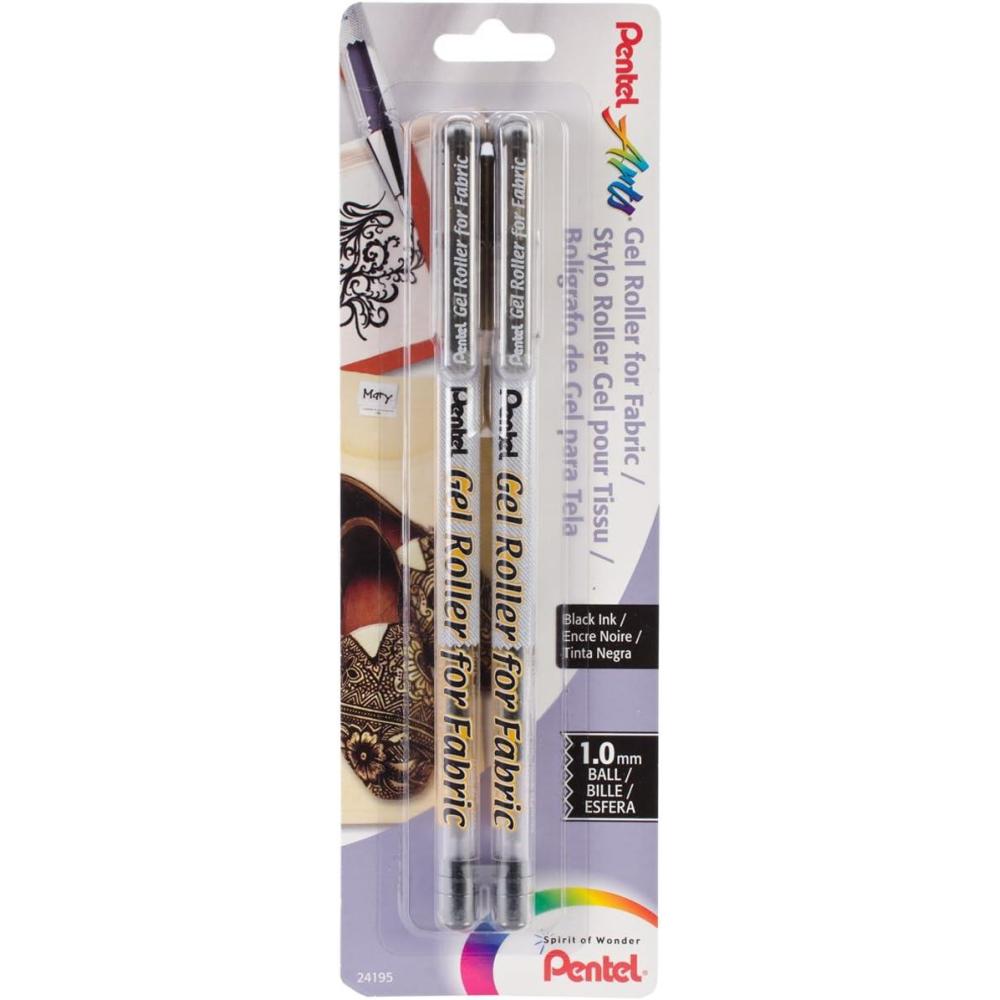 imagePentel Arts Gel Roller for Fabric 10mm Bold Lines Permanent Black Ink Pack of 2 BN15BP2A