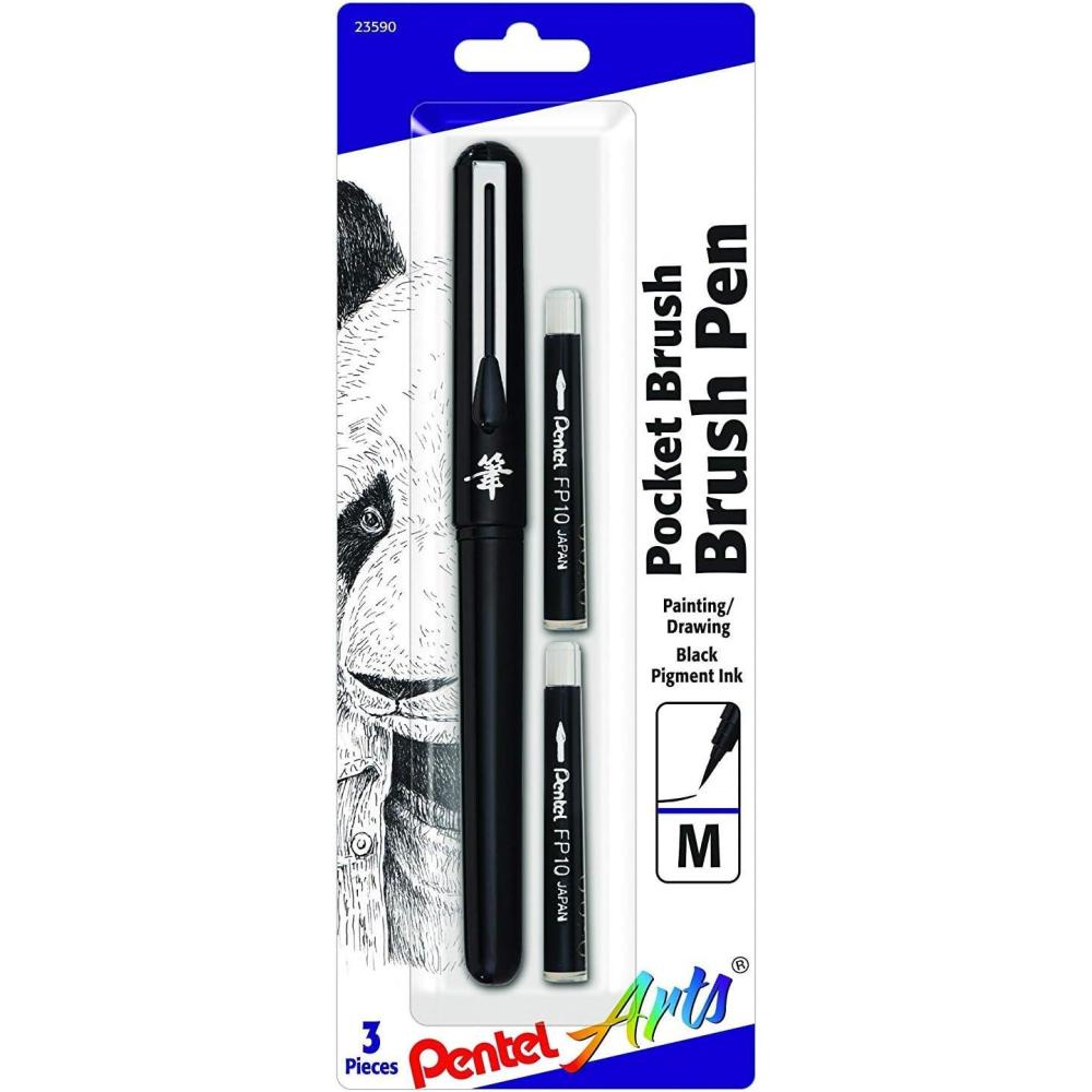 imagePentel Arts Pocket Brush Pen Includes 2 Black Ink Refills GFKP3BPA