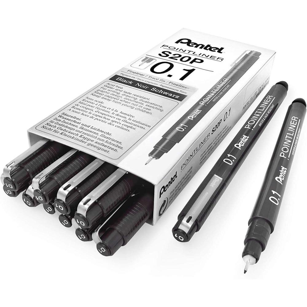 imagePentel Arts Pointliner Drawing Pen 01mm Black Ink Box of 12 Pens S20P1A