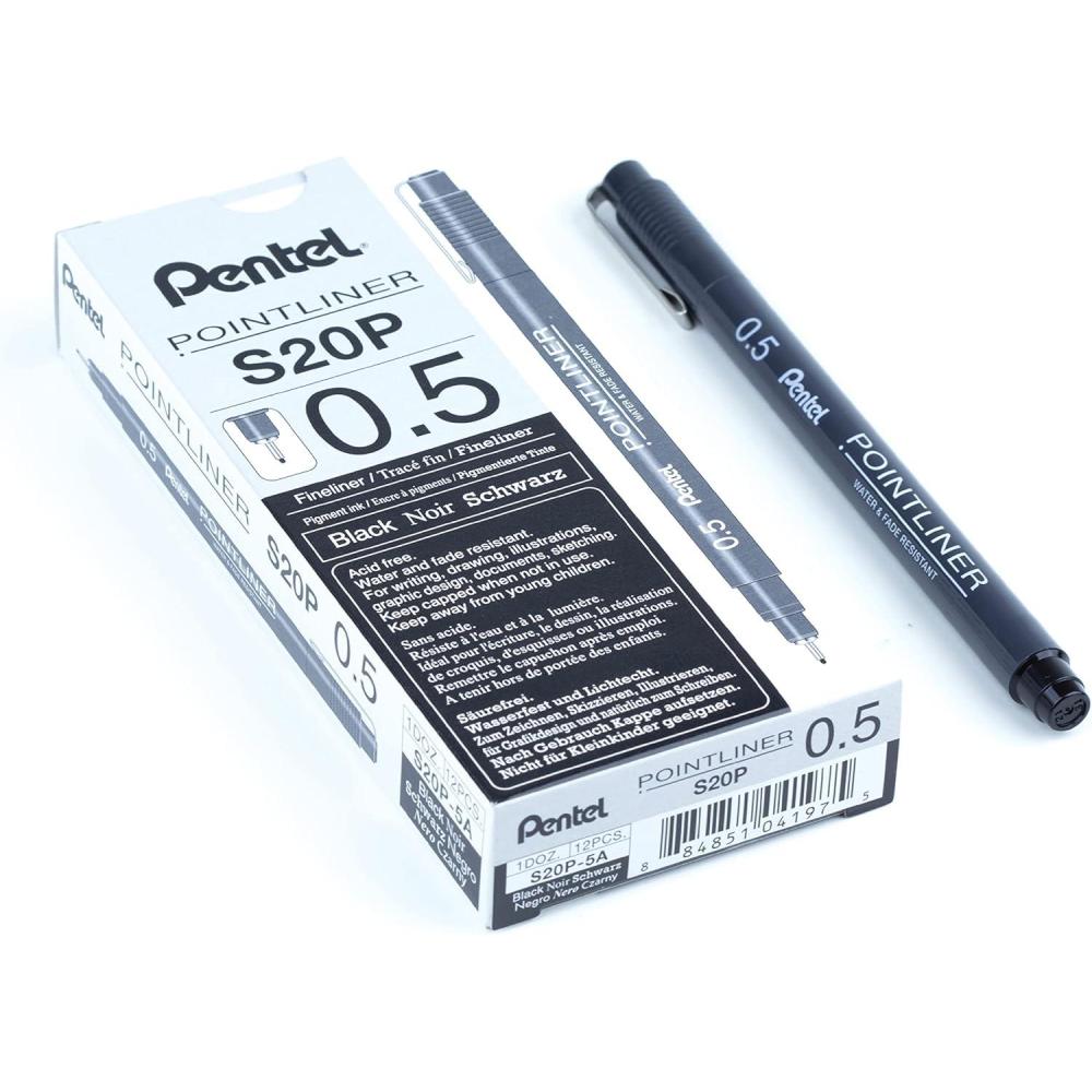 imagePentel Arts Pointliner Pen 05mm Black Ink Box of 12 S20P5A