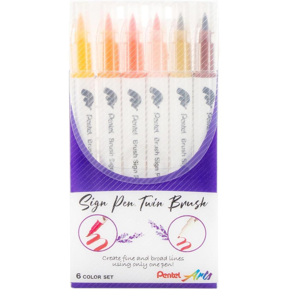 imagePentel Arts Sign Pen Twin Brush Pack of 6 Pens Yellow Hues SESW30CPC65