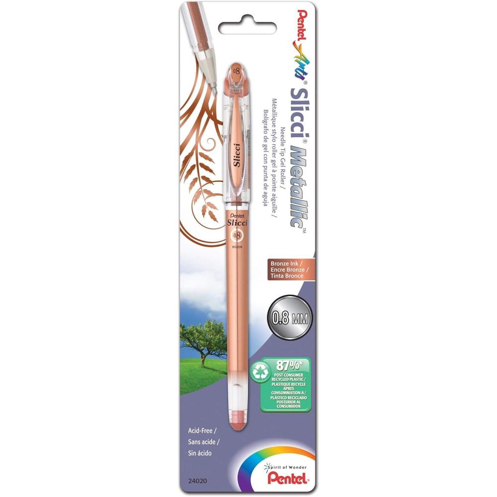 imagePentel Arts Slicci 025 mm Extra Fine Gel Pen Black Ink 1 Pack BG202BPABronze