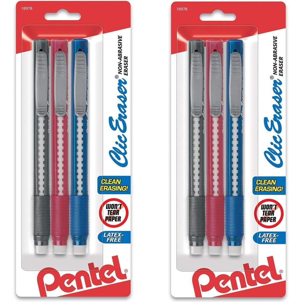 imagePentel Clic Retractable Eraser with Grip 3 PackMulticolor