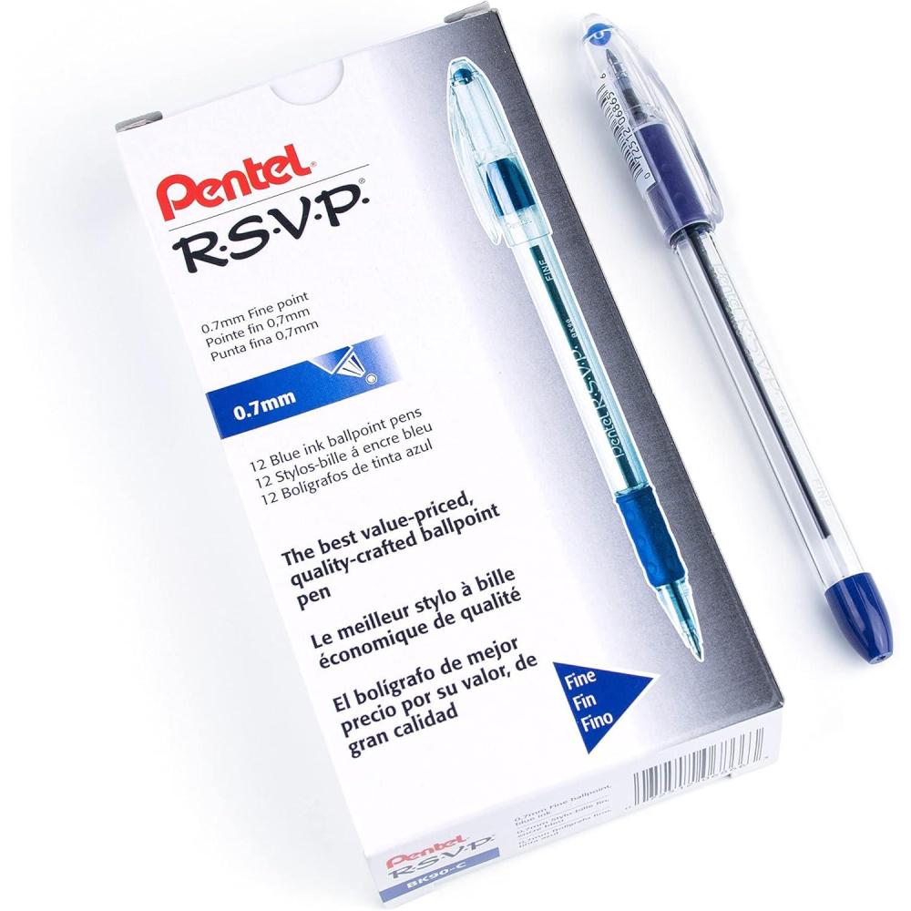 imagePentel BK90C RSVP Stick Ballpoint Pen 7mm Trans Barrel Blue Ink DozenBlue