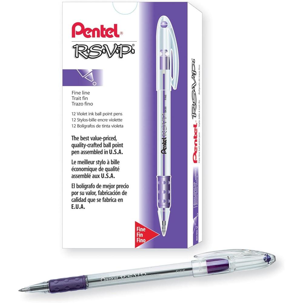 imagePentel BK90C RSVP Stick Ballpoint Pen 7mm Trans Barrel Blue Ink DozenViolet