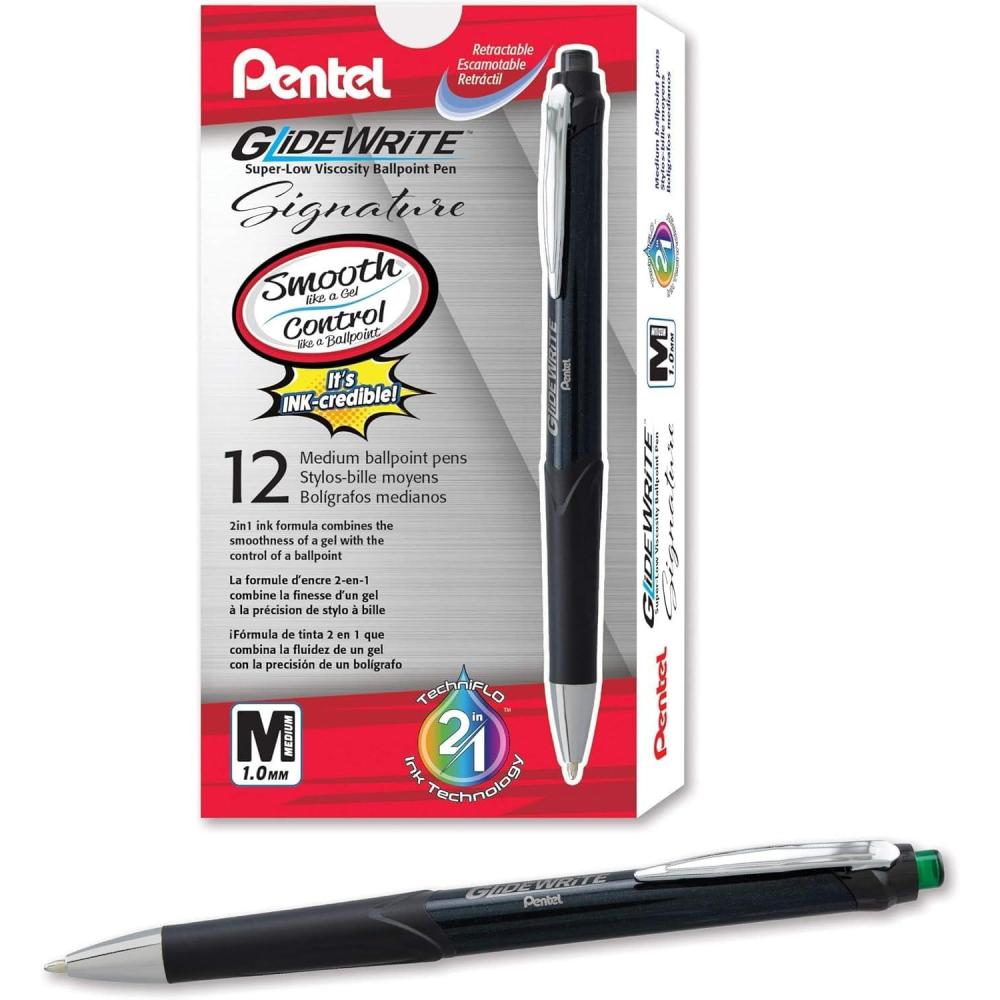 imagePentel Glidewrite Signature Ballpoint Pen Black Barrel 10mm Medium Line Black Ink 12 Pens BX930AARed