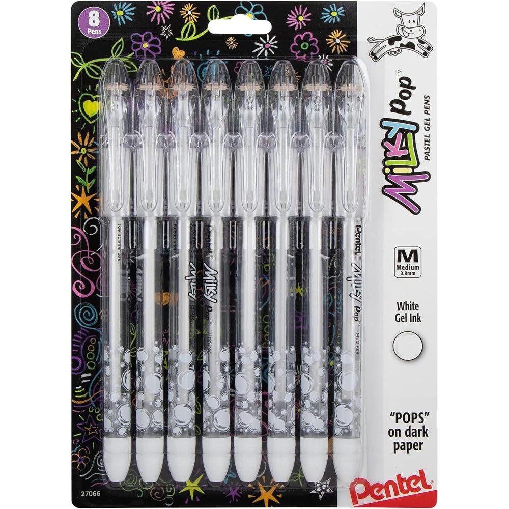 imagePentel Milky Pop Pastel Gel Pen 08mm Medium White Ink 8 Pack