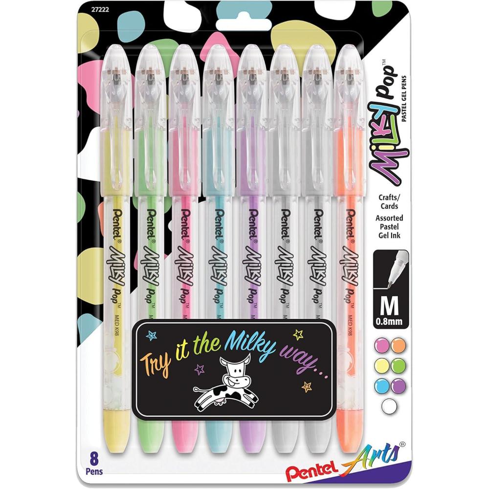 imagePentel Solar Pop Neon Gel Pen 06mm Fine Line Assorted Colors Pack of 8 K96BP8M8 Count Pack of 1