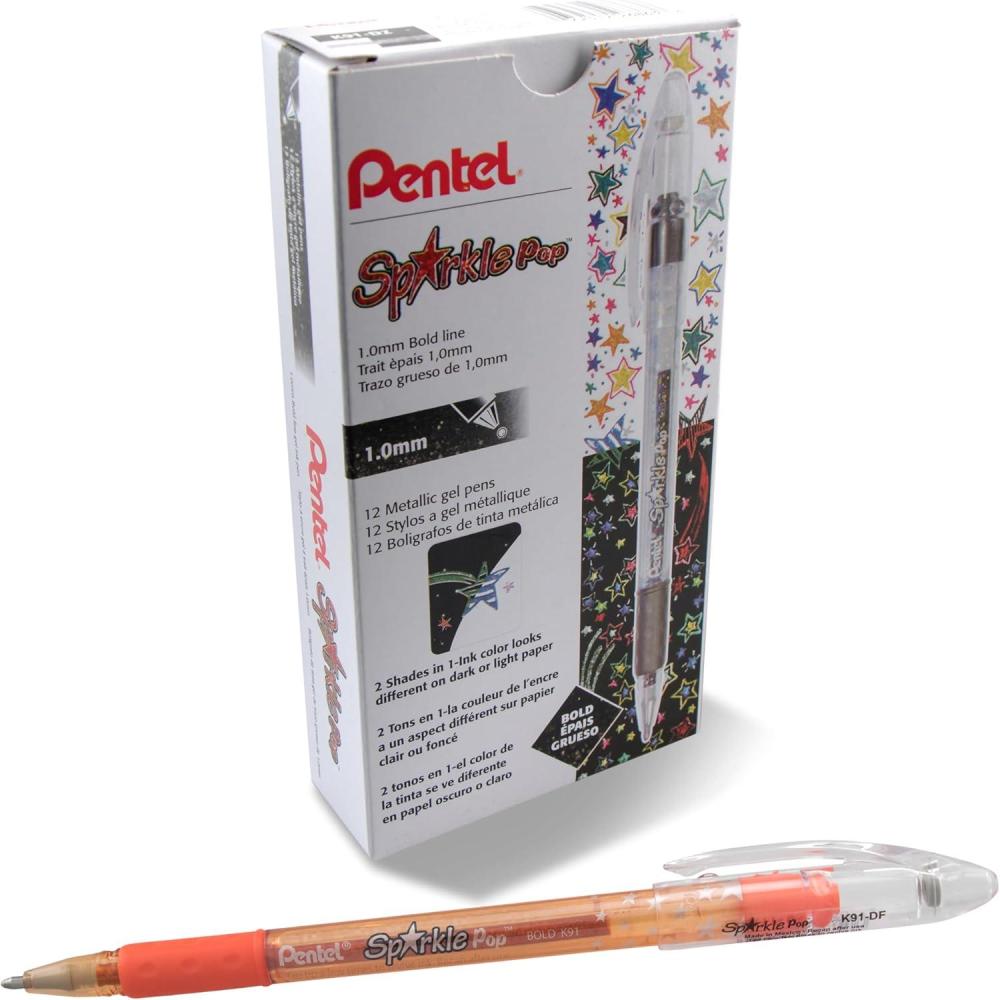 imagePentel Sparkle Pop Metallic Gel Pen 10mm Bold Line BlueGreen Ink Box of 12 Pens K91DCOrange