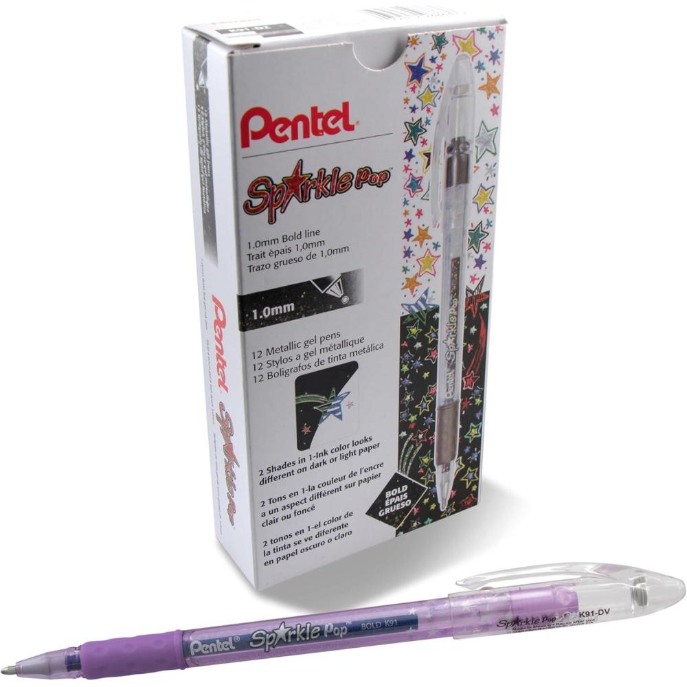 imagePentel Sparkle Pop Metallic Gel Pen 10mm Bold Line BlueGreen Ink Box of 12 Pens K91DCPurple