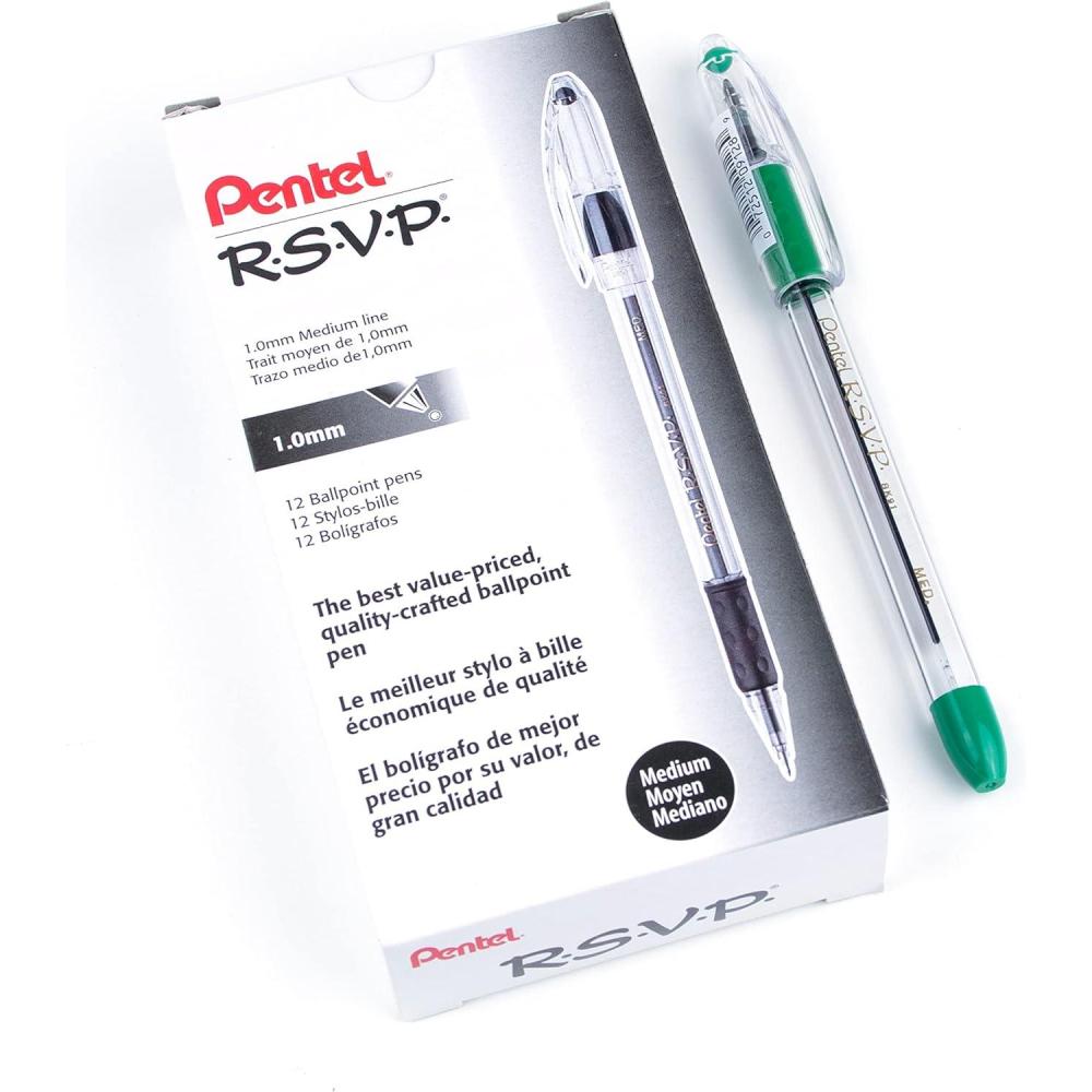 imagePentel of America Ltd BK91D Ballpoint Pen Medium Point Green InkClear Barrel