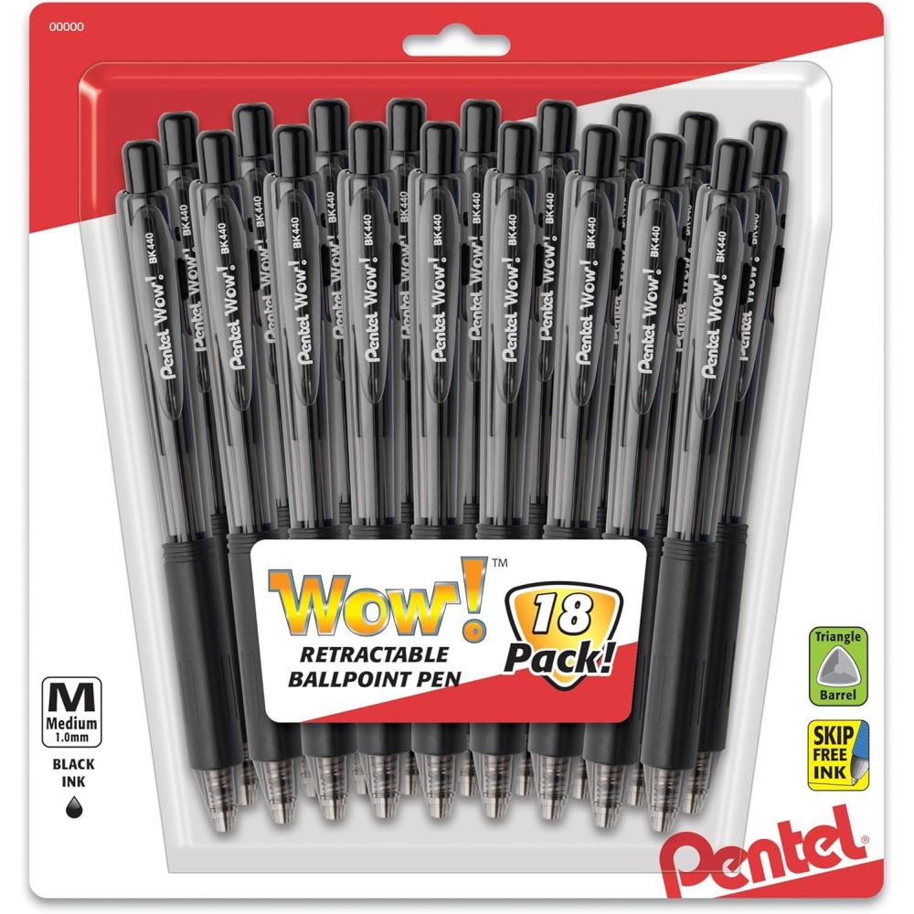 imagePentel 711766 WOW Retractable Ballpoint Pens Medium Point Black Ink