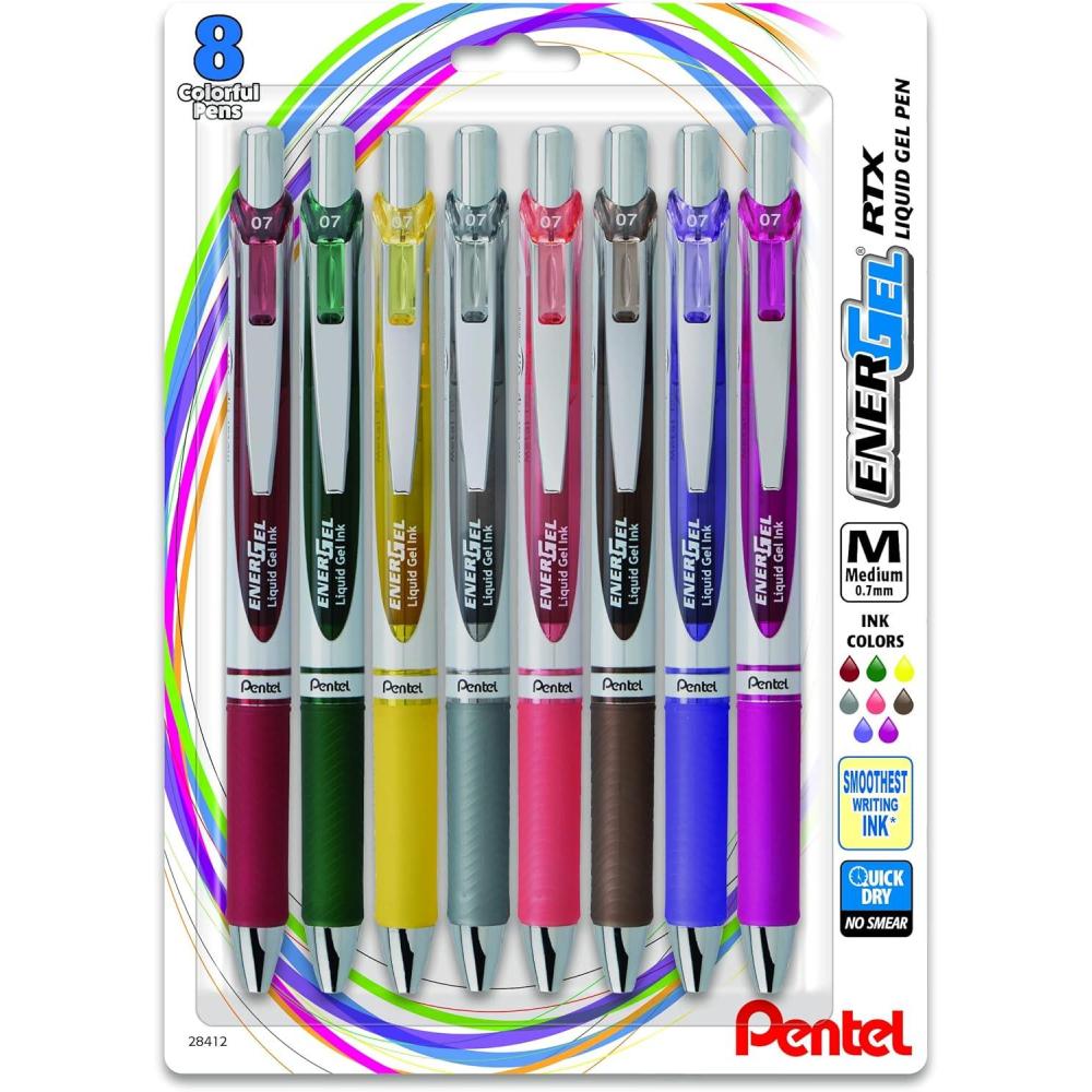 imagePentel EnerGel RTX Pens 07 mm Medium Point Assorted Ink Colors Pack Of 8Assorted 3