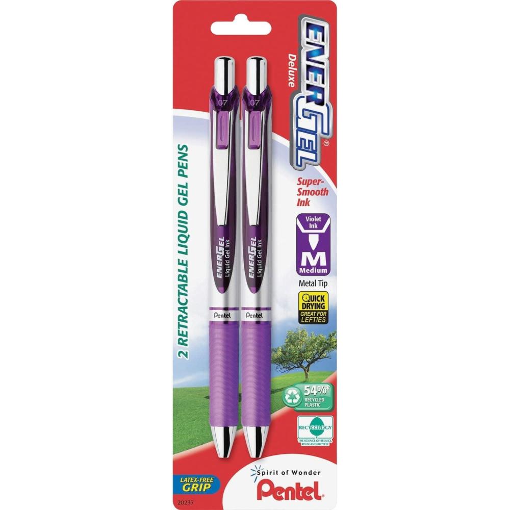 imagePentel EnerGel RTX Retractable Liquid Gel Pen 07mm Medium Line Metal Tip Green Ink Pack of 2 BL77BP2DViolet