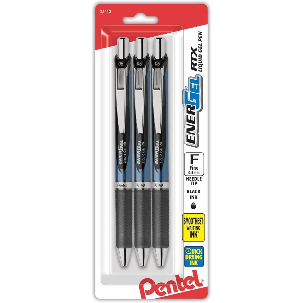 imagePentel EnerGel RTX Retractable Liquid Gel Pens Fine Point 05mm 54 Recycled Assorted Barrel Colors Red Ink Pack Of 3 PansBlack