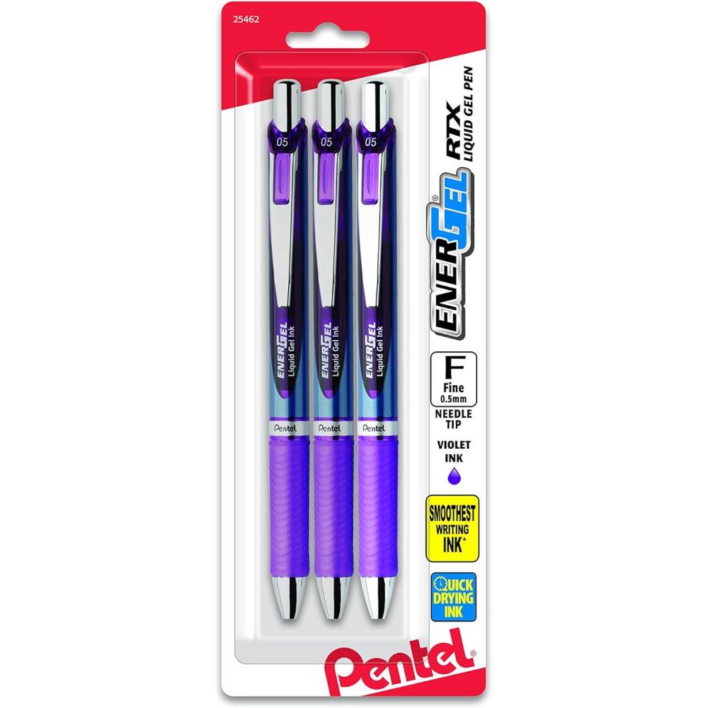 imagePentel EnerGel RTX Retractable Liquid Gel Pens Fine Point 05mm 54 Recycled Assorted Barrel Colors Red Ink Pack Of 3 PansViolet