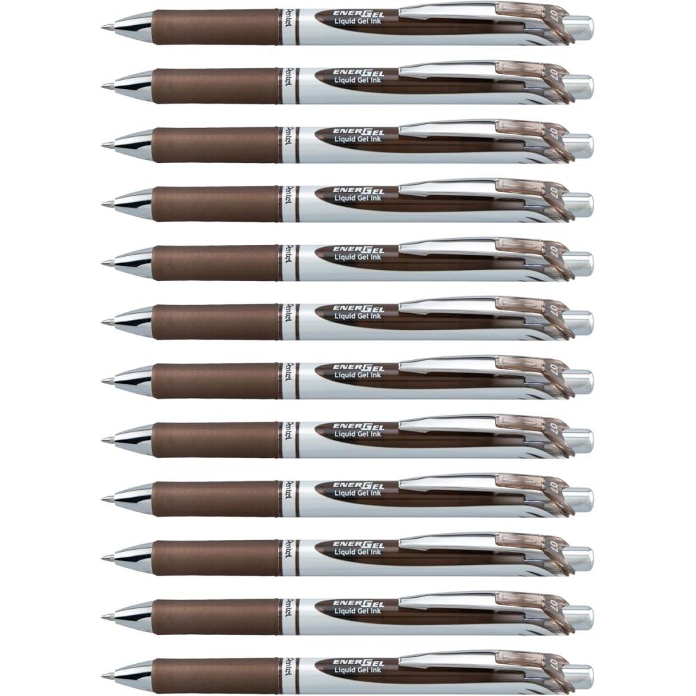 imagePentel EnerGel Retractable Liquid Gel Pens Medium Point 07 mm Silver Barrel 12 Black Ink pens the Ultimate writing pens the Best Writing Pens for office school and journaling Pack of 12Sepia