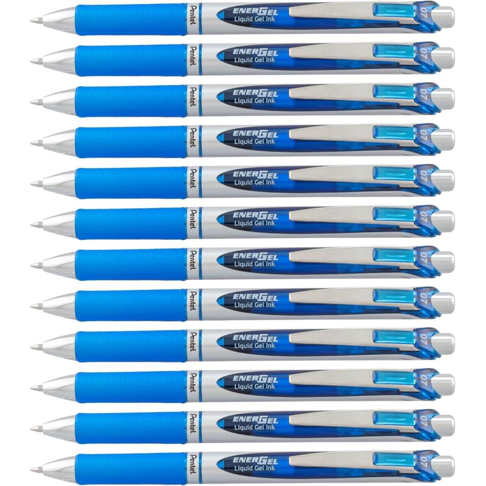 imagePentel EnerGel Retractable Liquid Gel Pens Medium Point 07 mm Silver Barrel 12 Black Ink pens the Ultimate writing pens the Best Writing Pens for office school and journaling Pack of 12Blue
