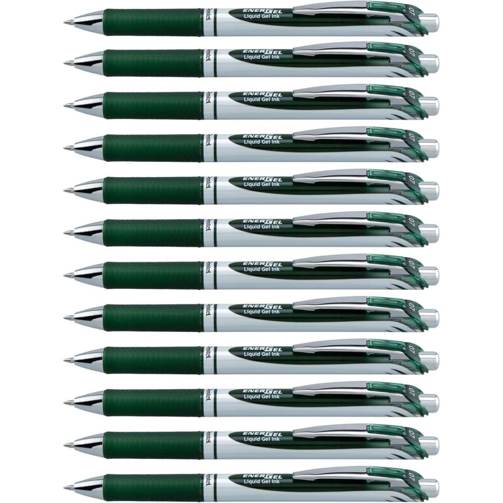 imagePentel EnerGel Retractable Liquid Gel Pens Medium Point 07 mm Silver Barrel 12 Black Ink pens the Ultimate writing pens the Best Writing Pens for office school and journaling Pack of 12Forest Green
