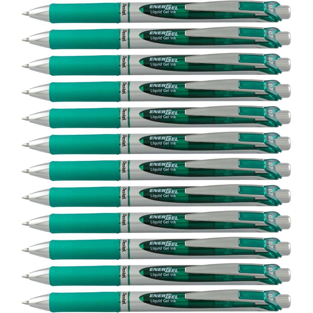 imagePentel EnerGel Retractable Liquid Gel Pens Medium Point 07 mm Silver Barrel 12 Black Ink pens the Ultimate writing pens the Best Writing Pens for office school and journaling Pack of 12Green
