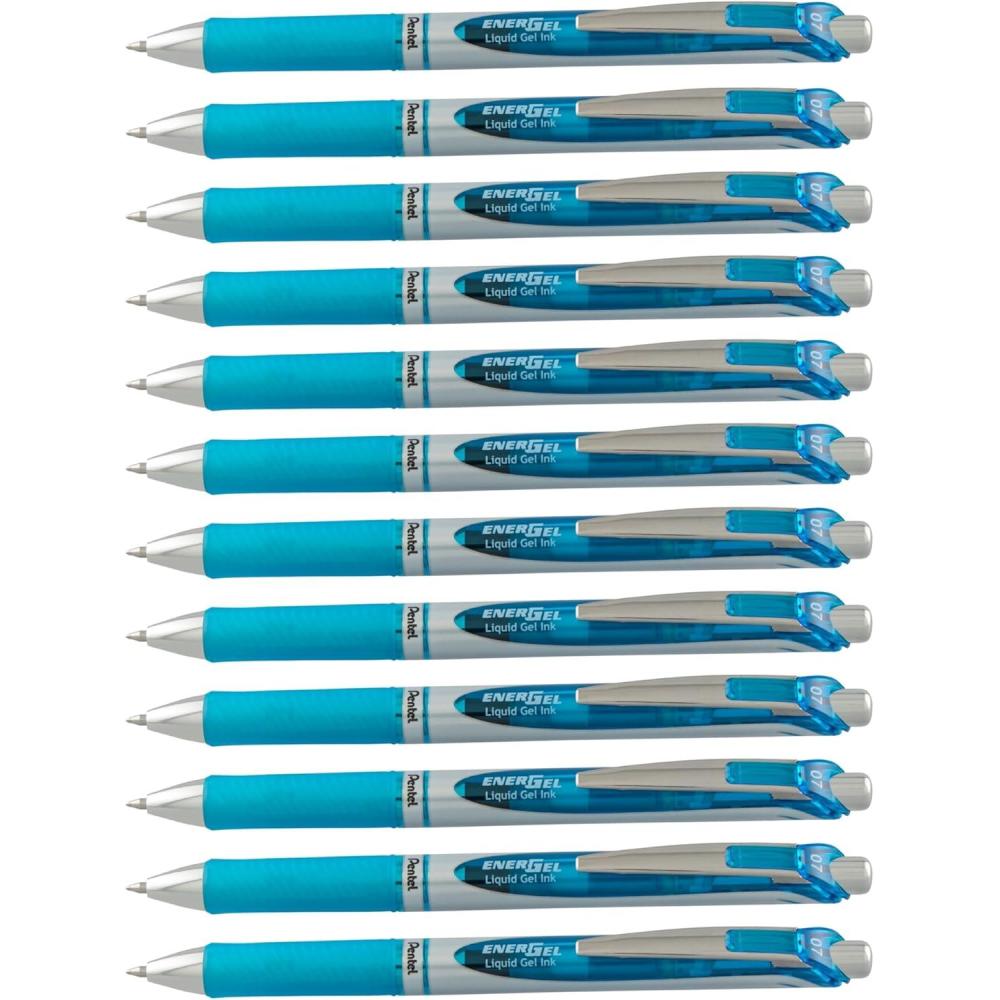 imagePentel EnerGel Retractable Liquid Gel Pens Medium Point 07 mm Silver Barrel 12 Black Ink pens the Ultimate writing pens the Best Writing Pens for office school and journaling Pack of 12Sky Blue