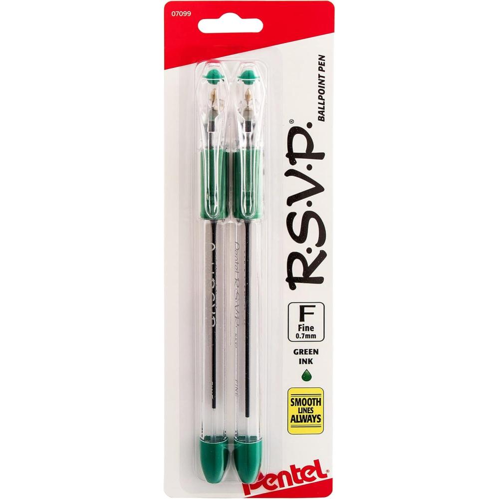 imagePentel RSVP Ballpoint Pen Fine Line Blue Ink 2 Pack BK90BP2CGreen