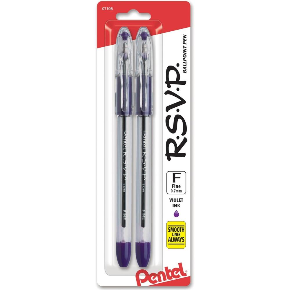 imagePentel RSVP Ballpoint Pen Fine Line Blue Ink 2 Pack BK90BP2CViolet