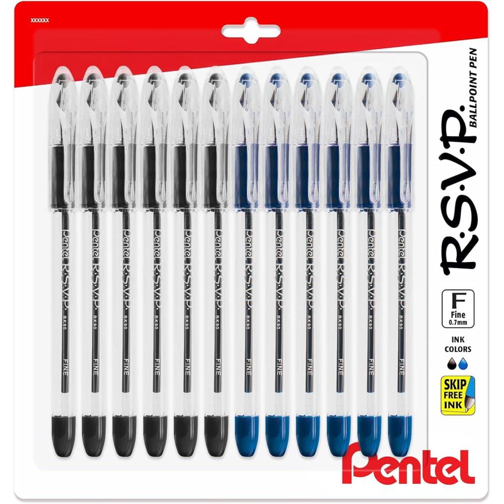 imagePentel Rsvp Pens 07mm Ballpoint Fine Point Pens 12 Pack 6 Black ampamp 6 Blue12