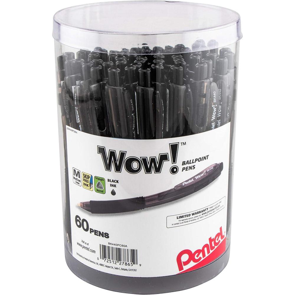 imagePentel WOW Ballpoint Pen 10mm Medium Line Blue Ink Pack of 60 Canister BK440PC60CBlack