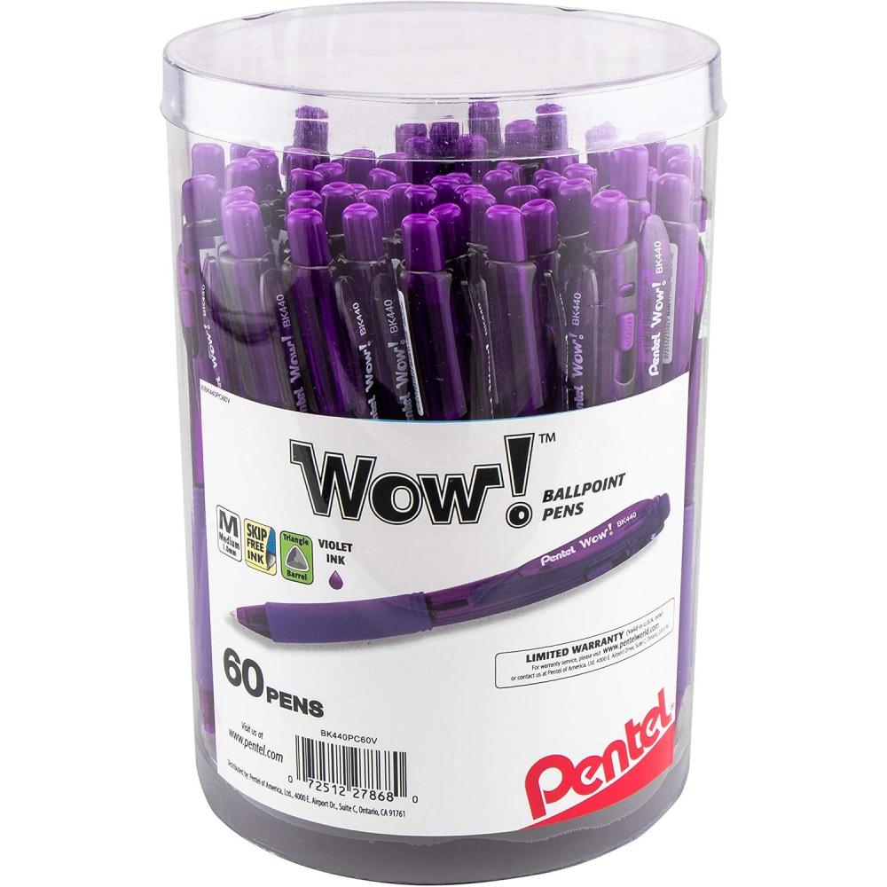 imagePentel WOW Ballpoint Pen 10mm Medium Line Blue Ink Pack of 60 Canister BK440PC60CPurple