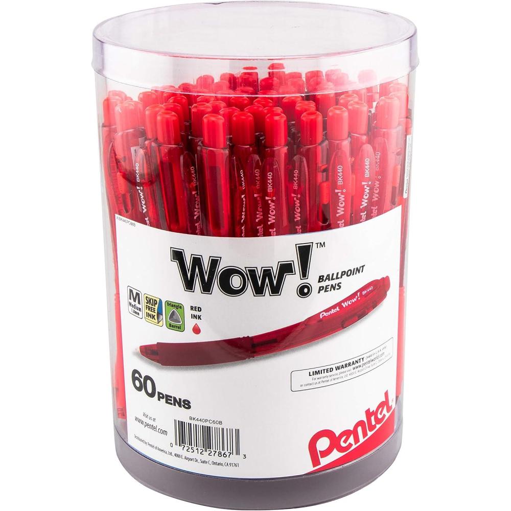 imagePentel WOW Ballpoint Pen 10mm Medium Line Blue Ink Pack of 60 Canister BK440PC60CRed