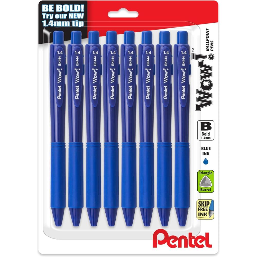 imagePentel Wow Retractable Ballpoint Pen 14mm Bold Line Blue Ink Pack of 8 BK444BP8CBlue