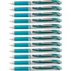 Pentel EnerGel Retractable Liquid Gel Pens, Medium Point, 0.7 mm, Silver Barrel, 12 Black Ink pens, the Ultimate writing pens, the Best Writing Pens for office, school and journaling, Pack of 12(Turquoise)